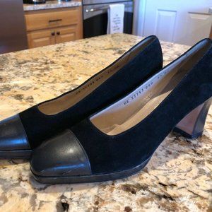 Salvatore Ferragamo Black Leather Suede Heels
